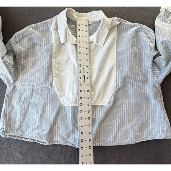 Madewell Mixed Media Cropped Button Down Shirt Womens XL Blue White Minimalist - Picture 8 of 9